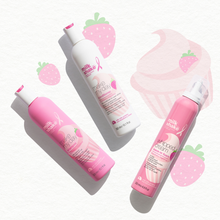 Load image into Gallery viewer, Three bottles of 'milk_shake' strawberry cream products on a white background with strawberry graphics.
