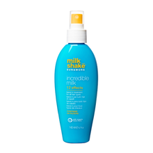 Load image into Gallery viewer, Blue bottle of milk_shake SUN&MORE hair product on a white background