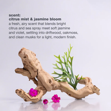 Load image into Gallery viewer, Decorative branch with pink flowers and green leaves on a light gray background