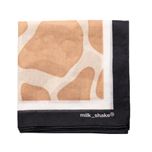 Load image into Gallery viewer, bandana with abstract pattern and 'milk_shake' branding on a white background