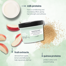 Load image into Gallery viewer, milk_shake Texturizing cream jar with ingredients and benefits on a light green background