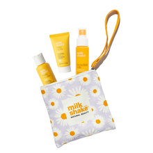 Load image into Gallery viewer, milk_shake hair care products including make my day and incredible milk in a daisy pouch

