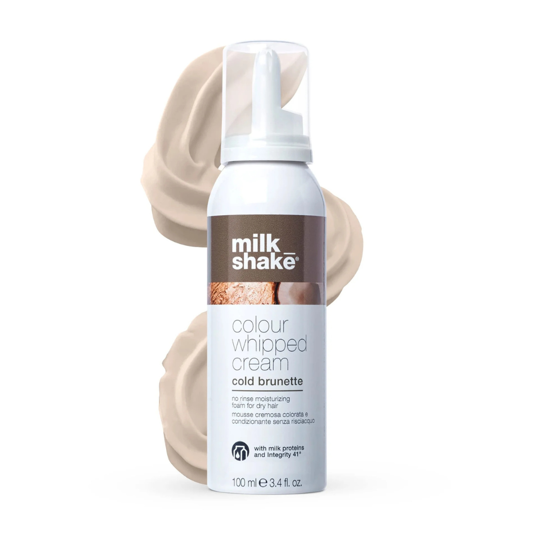 milk_shake Colour Whipped Cream bottle with cream swatches on a white background