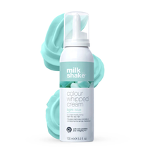 Load image into Gallery viewer, milk_shake Colour Whipped Cream bottle with light blue whipped cream on a white background
