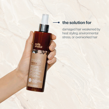 Load image into Gallery viewer, Hand holding a bottle of milk_shake hair product with text on a beige background
