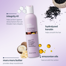 Load image into Gallery viewer, milk_shake  hair care product bottle with ingredients and benefits on a light purple background

