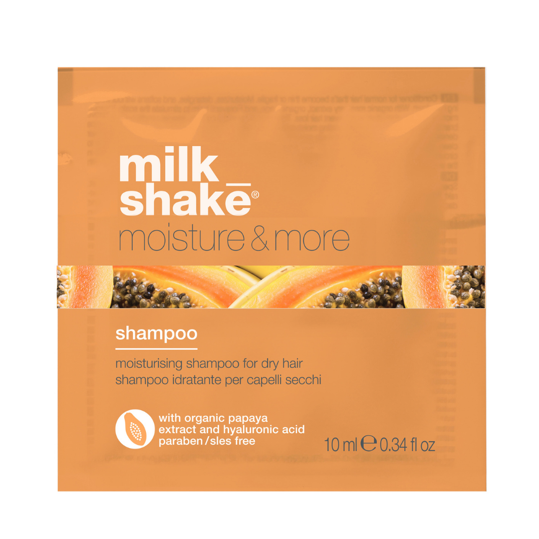 milk_shake  moisture & more shampoo sample pack on a white background